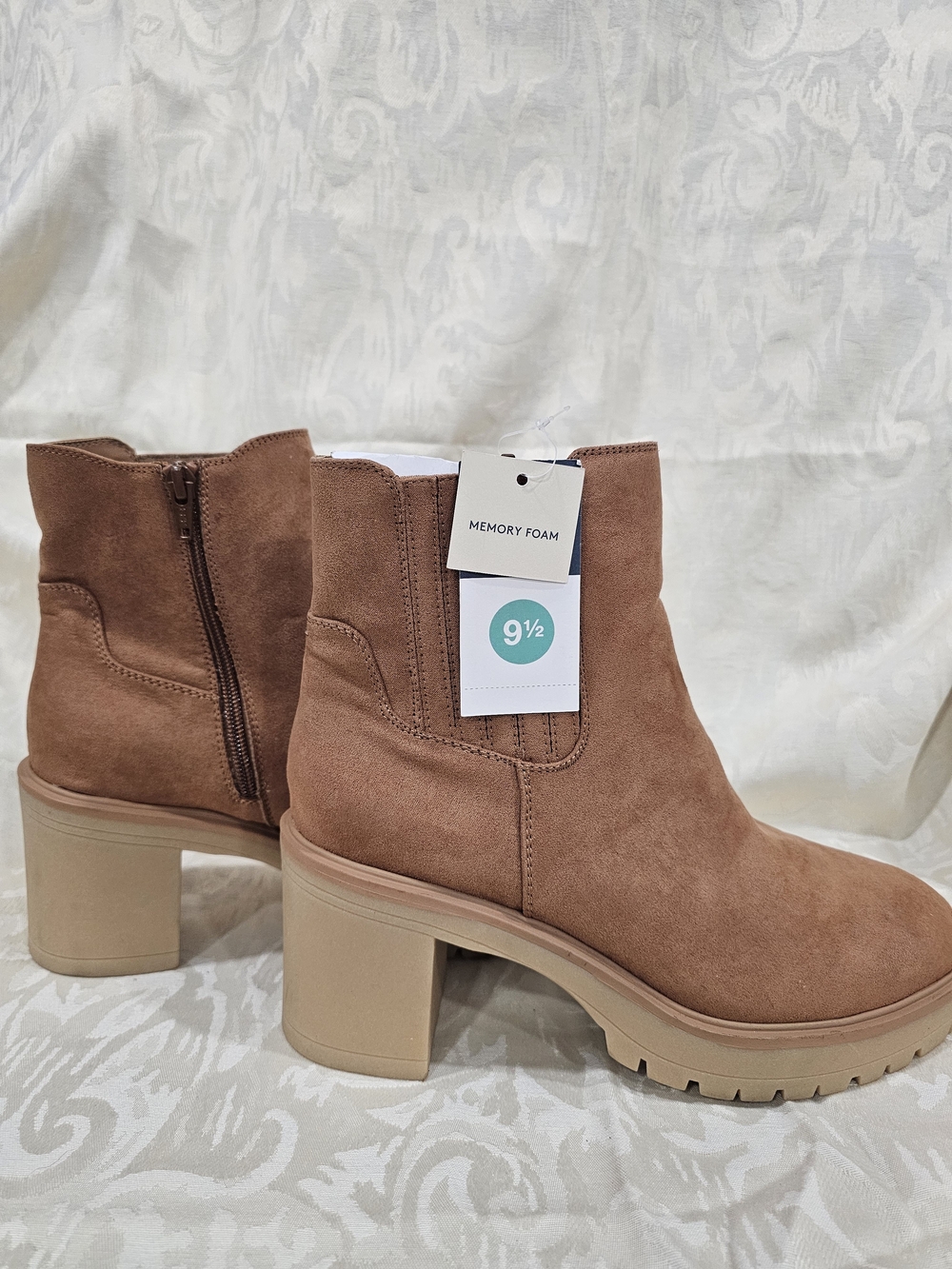 Universal Thread Tan Suede-Look Chunky Heel Ankle Boots